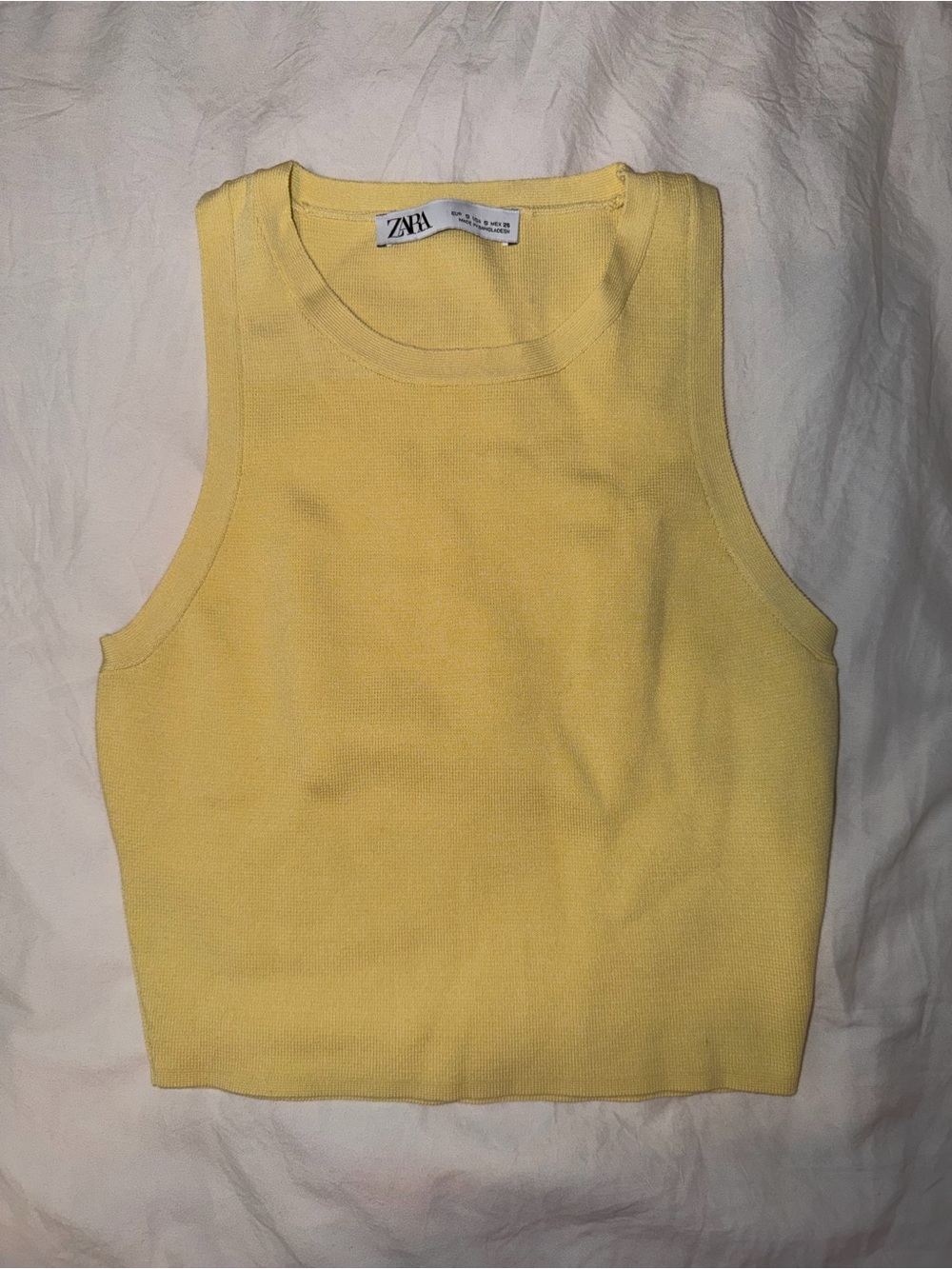 Zara Light Yellow Ribbed Knit Tank - Sleeveless Crew